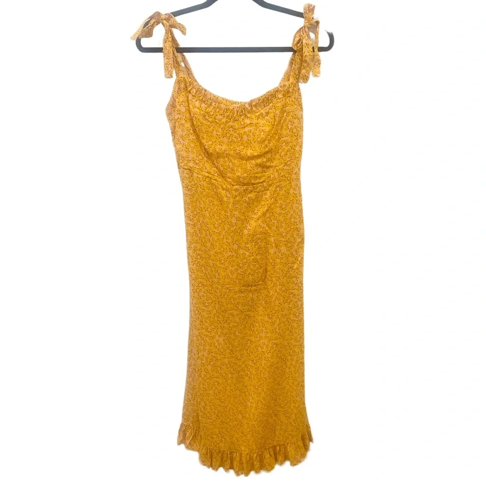 AUGUSTE DEAN GIA MIDI DRESS size 10 Midi Yellow Shirred Leopard Animal Print Zip - Picture 1 of 9